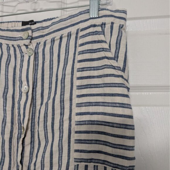 Tahari 100% Linen Stripe Maxi Skirt Womens Size Medium Blue Coastal Button Front - Picture 3 of 10